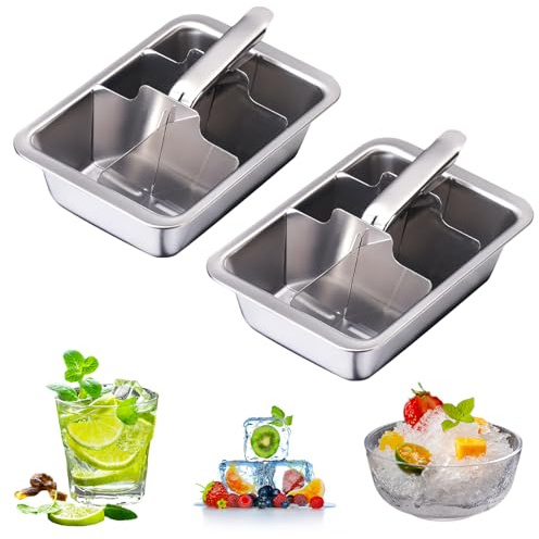 LEIMEND Edelstahl-Eiswürfelformen mit Griff große Metall-Eiswürfelformen | 12 Große Quadratische Eiswürfelformen Geeignet für Getränke Whisky Cocktails (18,5 × 12,5 × 4,5 cm) 2 Stück