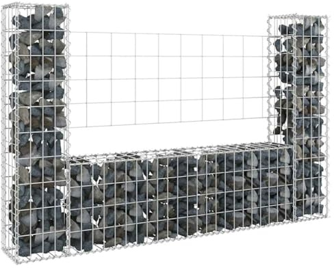 zylophax Gabbione a forma di U in ferro inossidabile, 140 x 20 x 100 cm, con 2 colonne, robusta griglia da giardino per frangivista, frangivento, terrazza e terreno, rete zincata