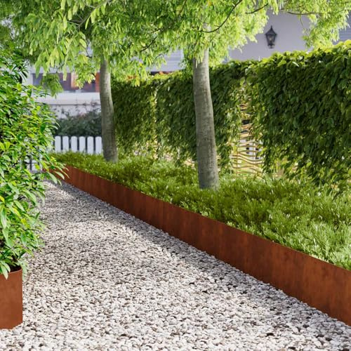 LoogCape gräsmatta inramning 10 stycken 100 x 22 cm stål rostig väderbeständig, flexibel trädgårdsgräns, stabil gräskant, inramning, infällbar, formbar, rotbarriär, för säng och gräsmatta, lätt att