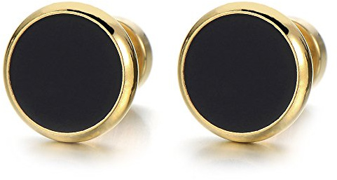 2 Oro Negro Enchufe Falso Fake Plug, Pendientes de Hombre Mujer, Aretes, Acero Inoxidable