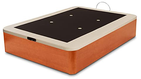 DORMIDAN - Canapé abatible Gran Capacidad Esquinas Redondeadas macizas, Base tapizada en 3D Transpirable/Polipiel, 4 válvulas de aireación, 135x190cm, Color Cerezo