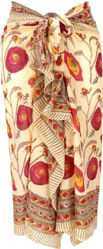 GURU SHOP - Pareo leggero, sarong, panno in cotone stampato a mano, uomo/donna, bianco, cotone, taglia unica, panno stampato, abbigliamento alternativo, Combinazione di colori 21, Taglia unica