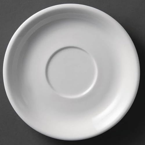 Olympia Whiteware Porcelain Cappuccino Saucers 180mm, 12 Pack, White | Fully vitrified design prevents heat and shock damage, complete with edge chip warranty protection for busy kitchens.