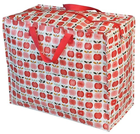 LS-LebenStil XXL Jumbo Bag Apfel Rot Weiß 55cm Recycelt Tragetasche Einkaufstasche mit Reißverschluss Shopper Riesentasche Tasche Aufbewahrungstasche Unterbett-Kommode Organizer Aufbewahrungsbox