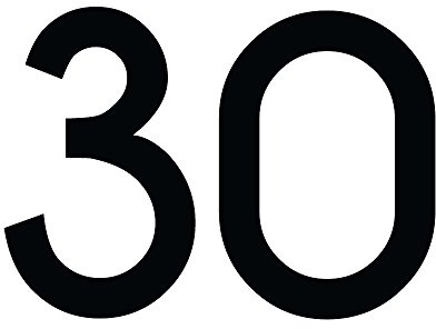 Zahl 30 in schwarz, 30 cm großer Sticker, wetterfeste Klebezahl