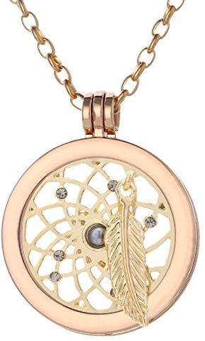 Morella Mujeres Collar 70 cm Acero Inoxidable de Oro y Colgante Amuleto Coin 33 mm átrapasueño de Color Oro 33 mm para Damas en Bolsa para Joyas