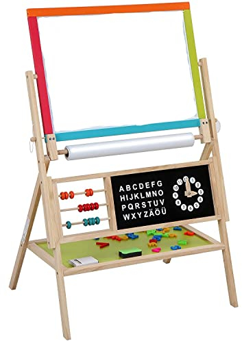 HYGRAD® Kids Childrens Wooden 3 in 1 Blackboard WHITEBOARD & Paper ROLL Easel Chalk Drawing Board