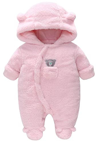 Vine Combinaison de Neige d'Hiver pour Bébé Rompers, Garçon et Fille Combinaison une Pièce avec Capuche, Ensemble de Vêtements d'Extérieur pour les Tout-Petits,Rosa 3-6 Mois