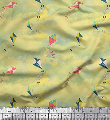 Soimoi Gelb Baumwolle Ente Stoff Drachen & Himmel Natur Stoff Drucke Meter 42 Zoll breit