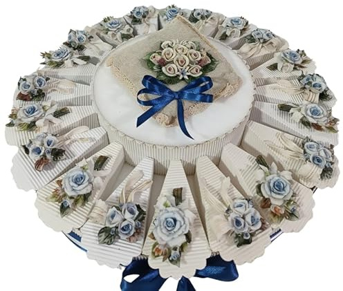 Torta per bomboniere con mazzi di fiori in ceramica di Capodimonte, bomboniera matrimonio (Torta da 35 fette)