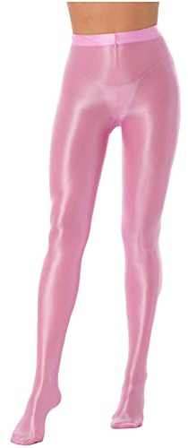 CHICTRY Strumpbyxor dam, glänsande olja, glans, yogabyxor, dansbyxor med/utan fot, hög midja, trosor, elastiska leggings, fest, disco outfit, ROSA, XL