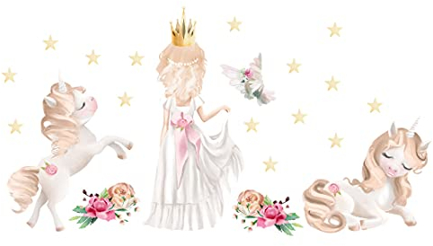 Osomhome Wandtattoo Kinderzimmer Mädchen Prinzessin mit Einhorn (190x100cm) | Kinderzimmer Deko Babyzimmer Wanddeko | Wandaufkleber Wandbild Kinderbilder Wandsticker os6209