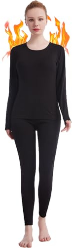 Biancheria Intima Termica da Donna con Pantaloni Lunghi da Donna, Biancheria Intima Termica Tinta Unita, Ultra Morbida, Regalo con Scatola, Nero, Large