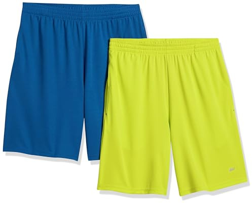 Amazon Essentials herr prestanda tech lös passform shorts (tillgängliga i stora och långa), paket med 2, blå/neon limegrön, 5X-Large Big
