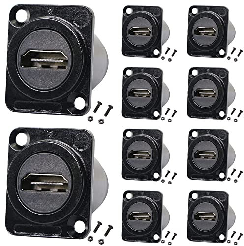 PENGLIN 10Pack HDMI Panel Mount Coupler, HDMI D-Type Pass Through Connector, Female to Female 4K Adapter, Bulkhead Extension 4K 60hz 3D and HDR with Cap