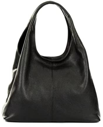 Modarno Sacca da Donna in Pelle | Nero | Borsa a Spalla | Vera Pelle | Made in Italy (Nero)