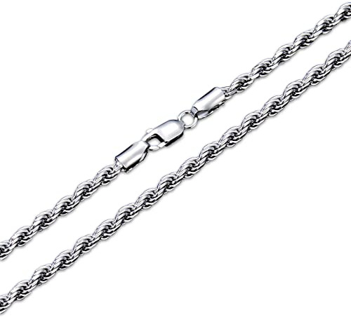 PDTJMTG 925 Sterling Silver Rope Chain 1.5MM, 2MM, 3MM, 3.5MM Diamond Cut Braided Silver Rope Chain Necklace Gift for Men Women