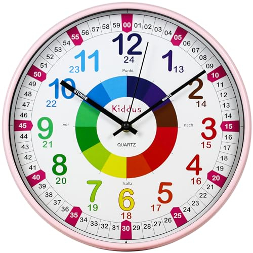Kiddus Horloge Murale Éducative pour Enfants, Garçon, Fille. Diamètre 30 cm.Time Teacher Analogique avec Exercices. Mécanisme en Quartz Silencieux.
