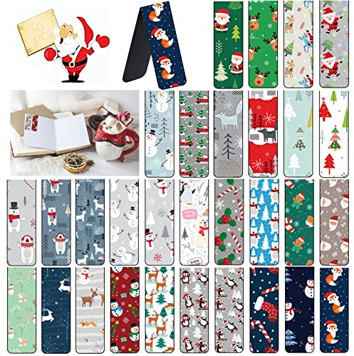 Weihnachten Lesezeichen, 30 Stück Magnet Magnetische Lesezeichen, Bunt Lesezeichen, Magnetic Markings, Magnetische Lesezeichen mit Weihnachtsmann Schneemann Rentier Muster(B)