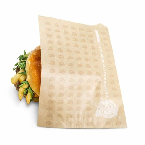 Virsus 1000 Sacchetti di carta per Panini di colore Avana, misura 16x20 cm, buste in carta Oleane Anti Grasso, resistente, per forno, piastre e microonde, per Alimenti, Hamburger, Piadine, Snack