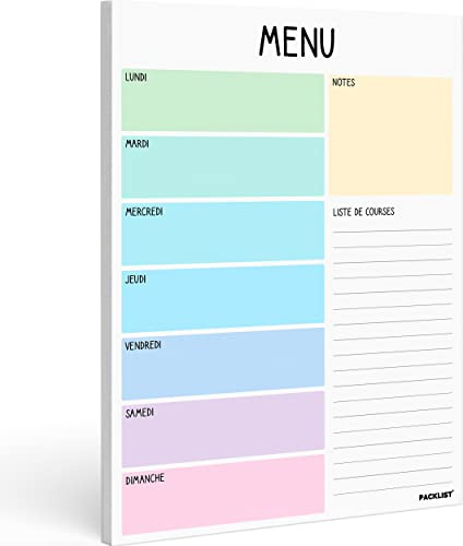 PACKLIST Planificateur de Repas Hebdomadaire et Liste de Courses - Planificateur de Nourriture 52 feuilles pour un Plan de Repas Sain - Bloc de Planification Alimentation Saine