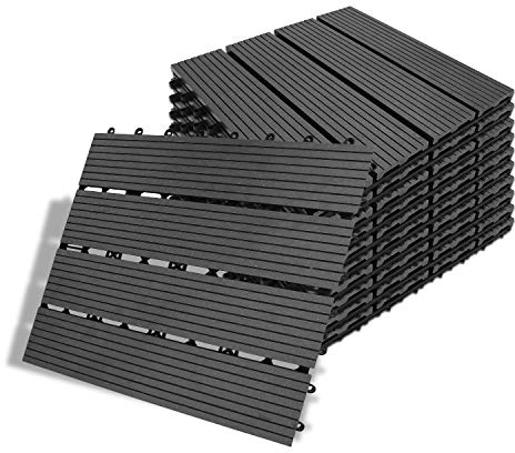 Izrielar WPC Terrassenfliesen 30x30x2 cm Holzfliesen Balkon Bodenbelag 1m² Gartenplatten mit Drainage und Klicksystem, für Garten Balkon Gehweg Beetplatten, Grau, 11er Set