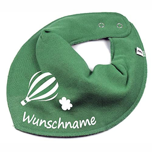 HALSTUCH mit Namen oder Text personalisiert für Baby oder Kind aus Baumwolle in Einheitsgröße Heißluftballon khaki