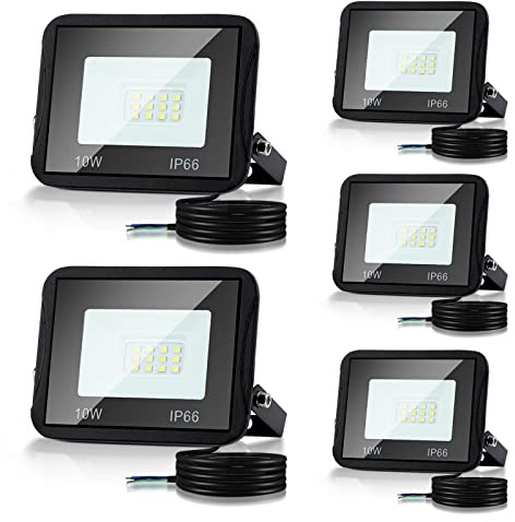 Cecaylie 5er 10W LED Strahler Außen, LED Fluter 6000K Kaltweiß 900LM LED Scheiwerfer IP66 Wasserdicht LED Flutlicht Außenstrahler Außenleuchte für Werkstatt Garage Garten, (M8343-YUY-5c)