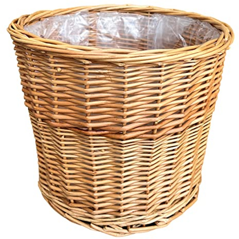 Arthur Cameron - Round Wicker Planter with Plastic Lining, Perfect for Indoor Plants & Flowers - Can Also be Used as a Waste Paper Bin for Bedroom & Bathroom