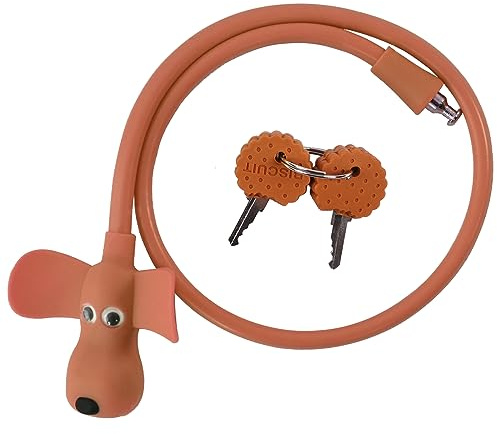 WOOQOTT Fahrrad-Kabelschloss mit Schlüsseln, Silikonüberzug, Kinder-Kabelschloss, Cartoon-Schloss, 60 cm Schloss für Fahrrad, Tür, Skateboard, Helm und mehr (braun, groß)