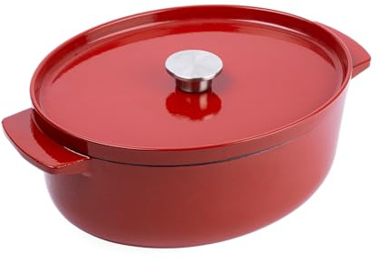 KitchenAid Cast Iron Cocotte en Fonte Émaillée avec Couvercle, Ø 30cm, Ovale, 5,6L, 6,3kg, Haute Qualité & Durable, Saisir, Frire, Sans PFAS, Induction,Poignée Ergonomique,Au four à 260°C,Rouge Empire