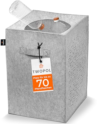 Twopol® Pfandflaschen Sammelbehälter-Pfandbehälter mit Loch für eine ideale Pfandflaschen Aufbewahrung| Praktischer Organizer für Leergut [GRAU]