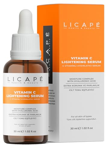Licape® Vitamin C Serum Gesicht | 30ml | Hochdosiertes Hyaluron Serum – Feuchtigkeit & Pflege für strahlende Haut – Aufhellend, Hautton-ausgleichend & gegen Pigmentflecken, müde Haut