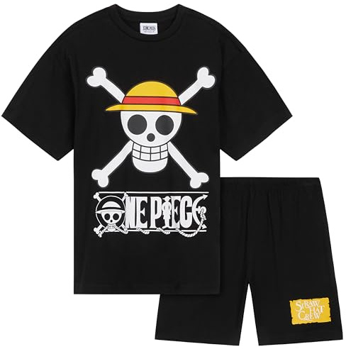 One Piece Pigiama Corto Bambino, 7-14 Anni, Morbido Pigiami Estivi con Maglietta e Pantaloncini, Anime Regalo Ragazzo