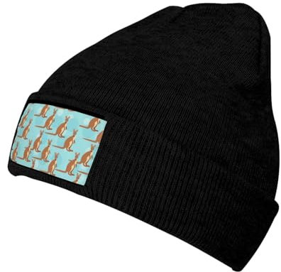 WURTON Funny for Kangaroo Zoo Print Baggy Beanie Cap Unisex Multifunktions-Modischer Schal Weich Stretch Winter Warm Hüte, Schwarz, Einheitsgröße