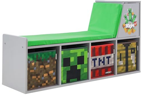 MINECRAFT - Sitzbank, Leseregal mit Sitzkissen und Stauraum