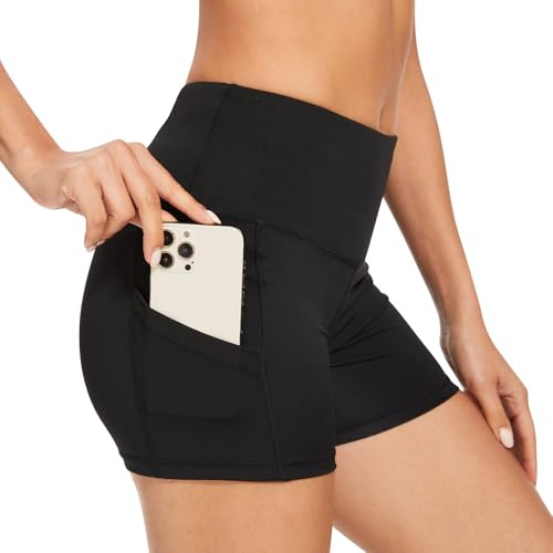 Kiiwah Short de Sport pour Femmes, avec 2 Poches Latérales, Legging Courts Taille Haute Short Cycliste Femme pour Yoga Course à Pied Fitness Running Vélo Ete-XL