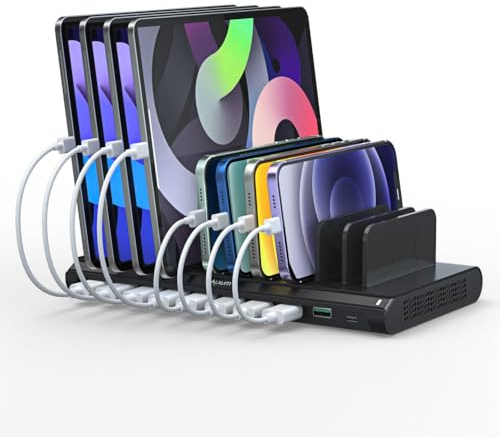 Alxum 120W USB C Tablet Charging Station for Multiple Devices-2*QC 3.0 Fast Charge, 7*USB A& 1*Type C Ports, Organizer for Moblie Phone, Kindle, iPad, Tablet and more Black