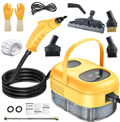 Pulitore a vapore da 2500 W, pulitore a vapore portatile, pulitore vapore casa,Steam Cleaner con Serbatoio 1L, 6 velocità +5 accessori,polti vaporella a mano per mobili da Cucina Auto da Bagno