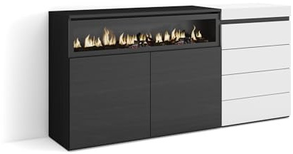 Skraut Home | Sideboard, Kommode | Aufbewahrungsschrank | 157x75x35 cm | Für Schlafzimmer, Zimmer | Elektrokamin. | Kommode mit Schubladen | Moderner Stil | Weiß