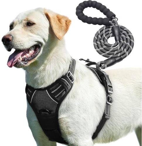 PetBuds Adjustable No Pull Dog Harness with Free 5ft Leash, Breathable and Durable for All Breeds (Black, Extra Large)