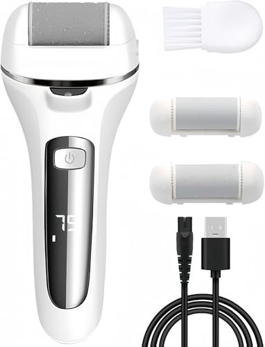 Electric Foot File for Hard Skin - Callus Remover Grinder for Feet with Led Display for Removing Hard, Dead Skin - Foot Scraper Scrubber, Pedicure Sets for Feet - Includes 3 Roller Heads