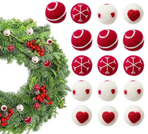 Weihnachtskugeln Dekoration,Weihnachtsbaumkugeln aus Filz - Wollknäuel zum Weihnachtsbasteln,16 x kreative Wollfilz-Weihnachtskugeln, dekorative Christbaumschmuck-Kugeln