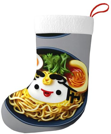 Calcetines decorativos de lujo con diseño de huevera, fideos y ramen, diseño para una temporada alegre, adorno navideño temático festivo, Negro, Altoa única