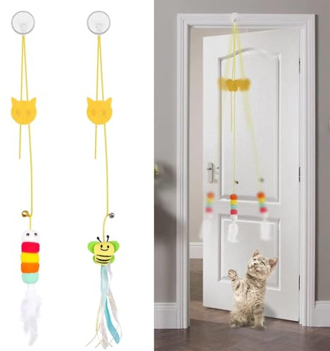FMYODWU 2 pièces Porte Suspendue Jouet Chat Interactif, Jeu Chaton Interieur avec Herbe à Chat, Jouet pour Chat, Jeux Rebondissant pour l'exercice du Chat, Jouets pour Chats en Peluche