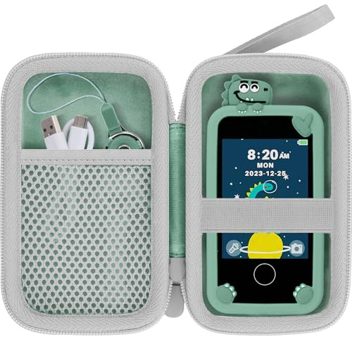 Baval Hard Storage Case for Luoba/Luyiilo/KOKODI Kids Smart Phone Toy | Compatible with Mini Smart Phone Toys, Shockproof, Impact-resistant, Protective Storage Box, Green Case+White Zipper