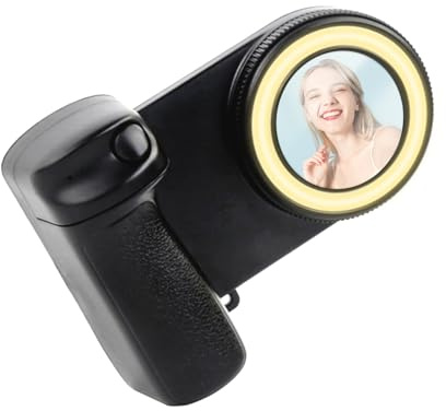 Andoer Empuñadura magnética para cámara de teléfono, mango inalámbrico para teléfono, selfie, estabilizador de soporte para teléfono, luz LED integrada de llenado, espejo selfie con disparador remoto