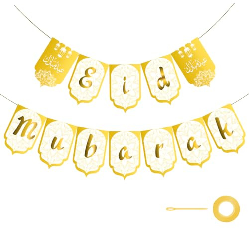 Eid Mubarak Girlande, Eid Mubarak Dekoration, Ramadan Deko, Eid Mubarak Banner, für Ramadan Dekoration Islam Eid Feier Hängebanner Wanddekoration Partyzubehör
