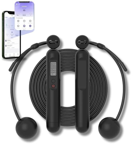 VitaeChek Intelligentes Springseil mit Zähler – Drahtloses Springseil – Tragbares Bluetooth-Springseil mit Datenanalyse per App – Komfortabler und rutschfester Griff