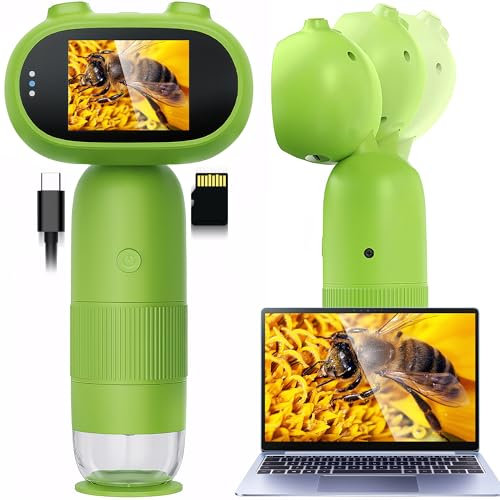 Microscope for Kids, 500-1000X Handheld Digital Microscope for Kids with 2.0'' Screen, Rechargeable Mini Pocket Microscopes, Magnifying Glass Educational Science Toy Gift for Children Ages 4-12